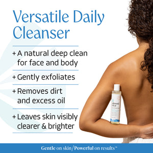 Almond Clear Face and Body Wash for fungal acne-prone skin, a versatile daily cleanser that gently exfoliates and leaves skin clearer and brighter