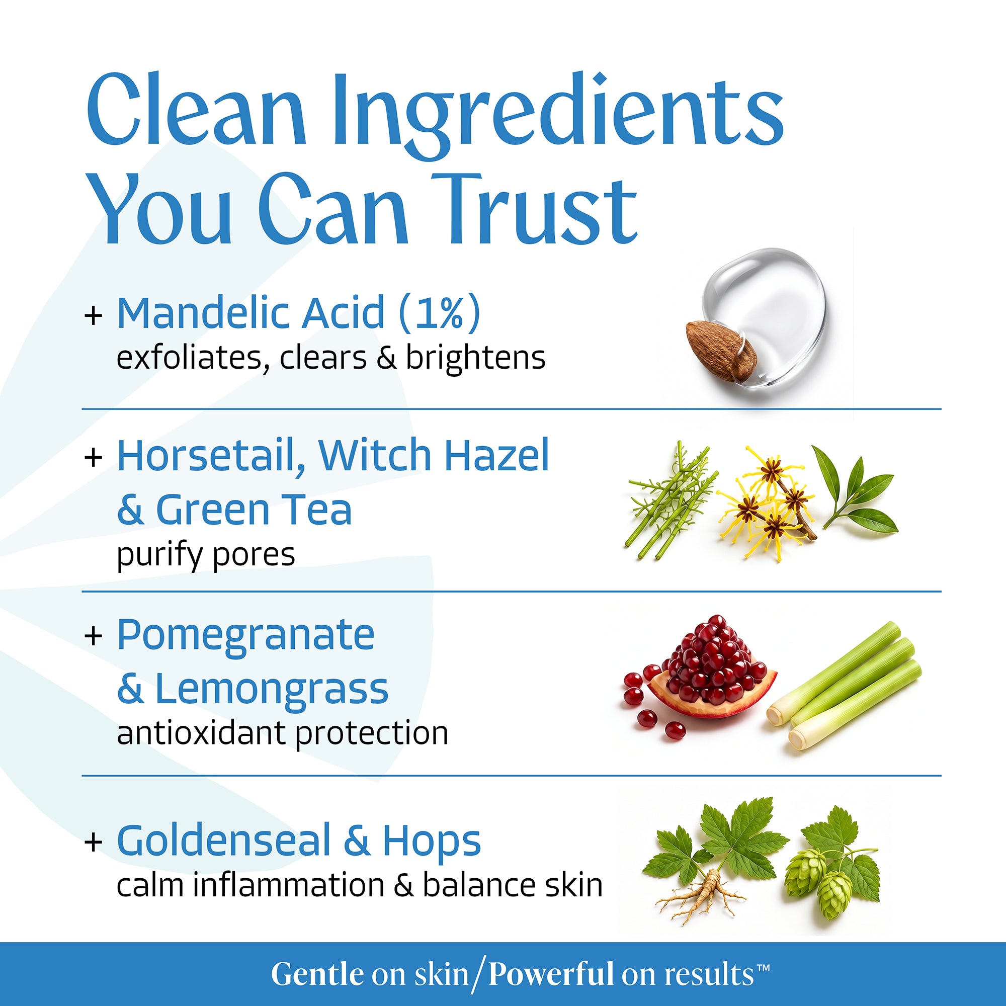 Almond Clear Face and Body Wash for fungal acne-prone skin, clean ingredients: 1% mandelic acid, witch hazel, green tea, and hops
