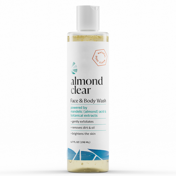 Almond Clear Face and Body Wash with mandelic acid and botanical extracts, gently exfoliates and brightens skin, 6.7 oz