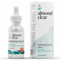 Almond Clear Level 2 Exfoliating Serum bottle and packaging. Powered by 15% Mandelic Acid for body.